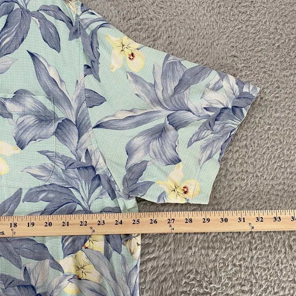 Tommy Bahama Camp Shirt Mens XL Blue Silk Hawaiian Orchid Short Sleeve Aloha